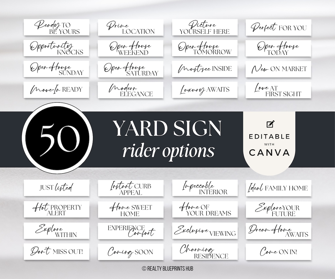 50 Real Estate Yard Sign Riders: Custom Realtor Marketing (digital ...