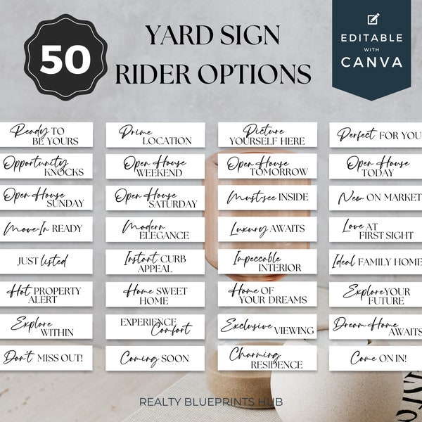 50 Real Estate Rider Options, For Sale Yard Sign Rider,Real Estate Marketing,Custom For Sale Sign,Realtor Sign,Sign Rider,Realtor Branding