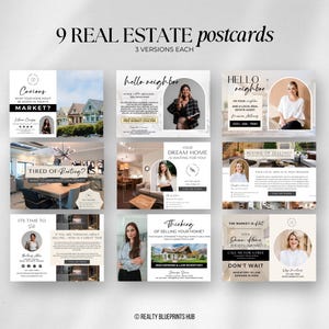 Modern Real Estate Postcard Bundle, Promote Services Postcard, Client Agent Relationship, New Agents Greeting, Free Market Analysis, RBH1