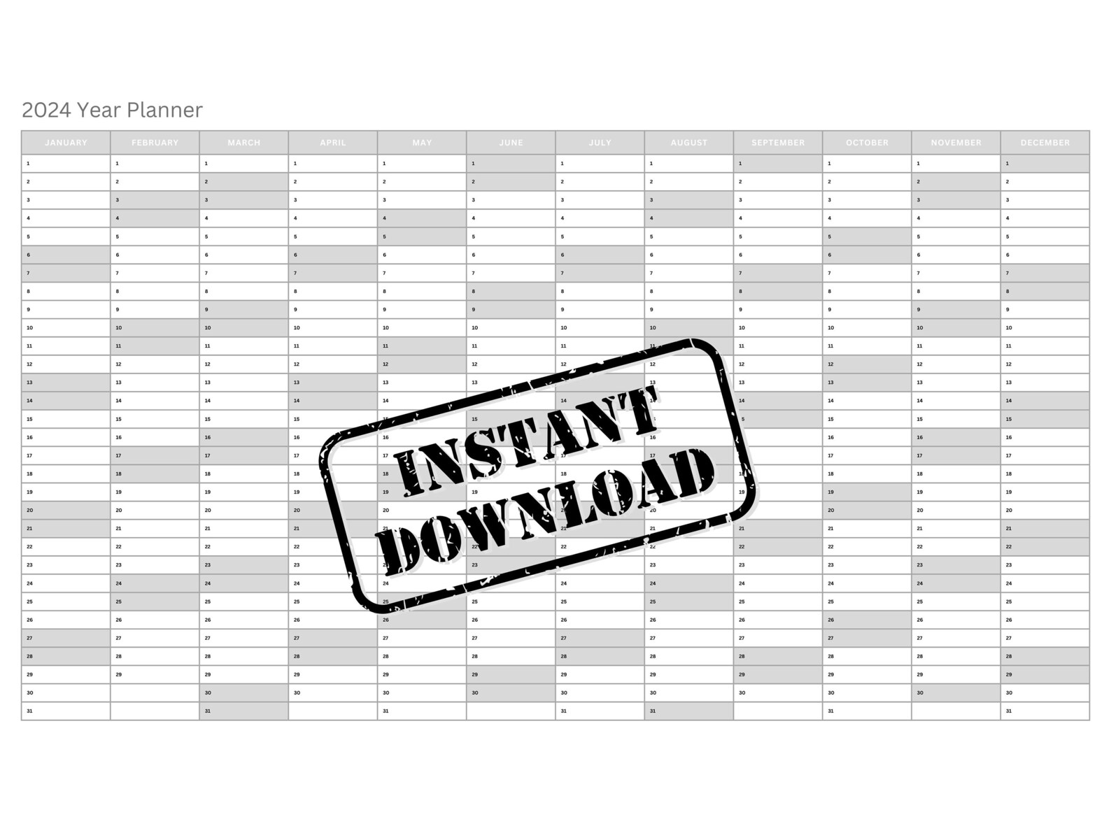 PRINTABLE 2024 Wall Calendar, Digital PDF Instant Download, 2024 Wall ...