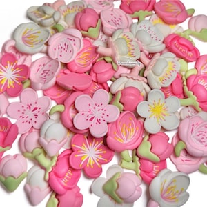 Groothandel 15 stuks bloemen Sakura Charms Decoden Supplies, schattige harsbedels, plaksteen Decoden-bedels, haaraccessoire-bedels