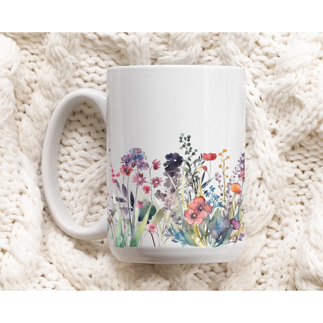 Pressed Flowers Mug, Boho Wildflowers Cottagecore Coffee Mug, Vintage ...