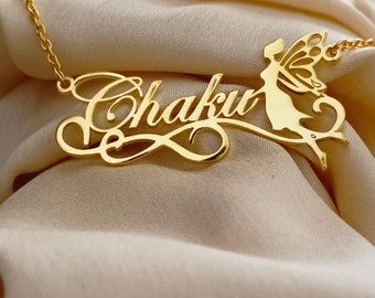 Fairy Angel Name Necklace: Personalized Brass Charm