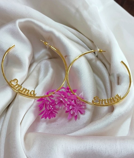 Personalized Name Earrings,custom Round Gold Earrings,big Hoops