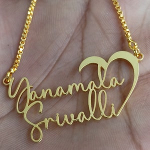 half heart couple name necklace Personalized Boyfriend Girlfriend Nameplate Pendant Necklace in Gold / Silver / Rose Gold Customized Gift