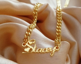Personalized 18K Gold Name Necklace: Gothic Curb Chain