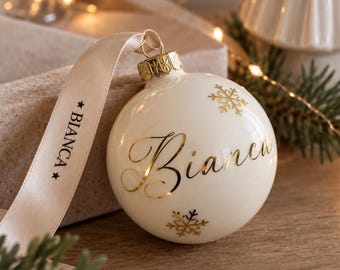 Personalized glass Christmas ornament, Christmas tree bauble with name, elegant Christmas gift with ribbon and gift box