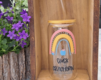 Cadeau pour une enseignante de maternelle, cadeau de départ pour une enseignante de maternelle, cadeau d'anniversaire pour une enseignante de maternelle, cadeau pour la maternelle, verre avec couvercle en bambou et paille