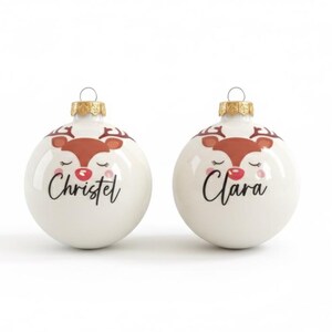 Weihnachtskugeln personalisiert für Kinder – personalisierte Christbaumkugel mit Rentierkopf aus Glas - Ø 8 cm mit Geschenkkarton Bild 2