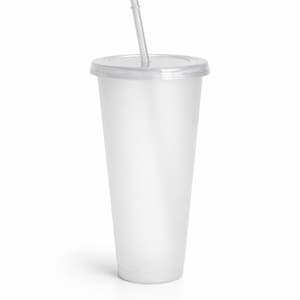 Vaso personalizado | Vaso con tapa y pajita | Libre de BPA | Recuerdo personalizado para fiestas de cumpleaños infantiles | 710 ml - Decorado a mano Blanco