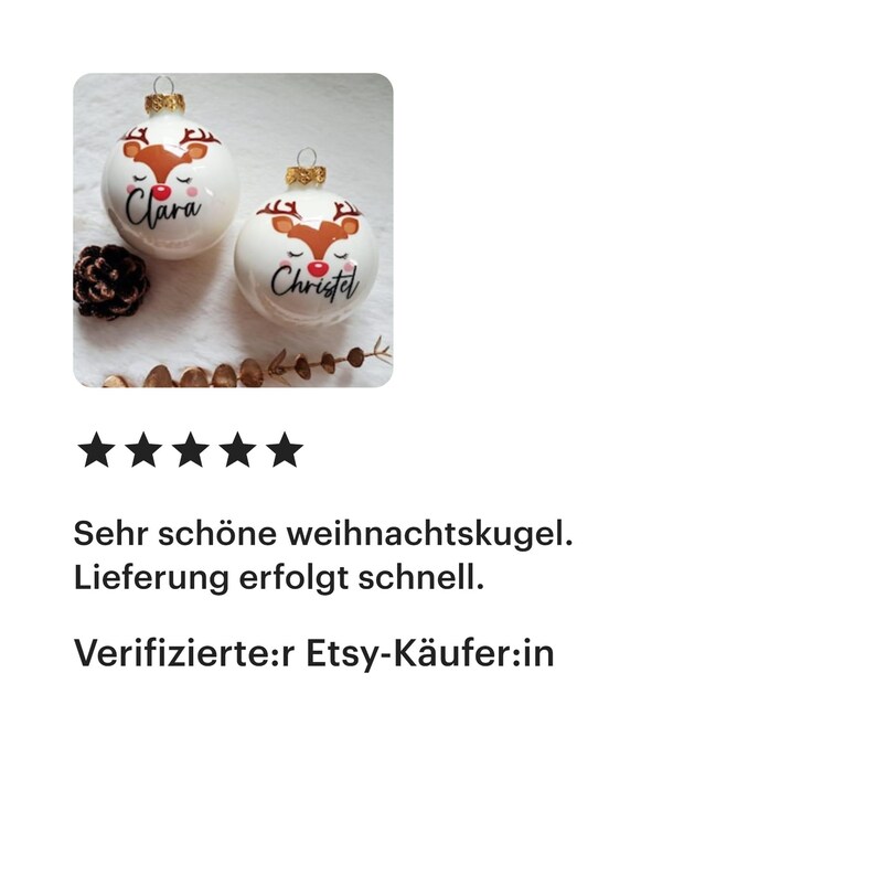 Weihnachtskugeln personalisiert für Kinder – Christbaumanhänger aus Glas mit Rentier und Name - Ø 8 cm mit Geschenkkarton bild 8