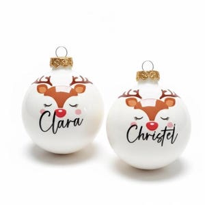 Weihnachtskugeln personalisiert für Kinder – personalisierte Christbaumkugel mit Rentierkopf aus Glas - Ø 8 cm mit Geschenkkarton Bild 3