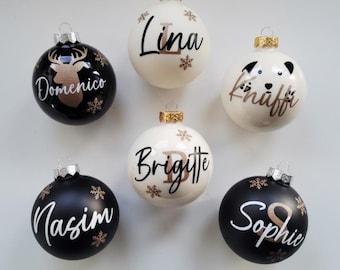 Personalized Christmas baubles with name – personalized glass Christmas tree ornament with gift box | Ø 6 or 8 cm - Christmas tree bauble