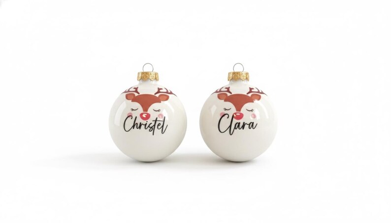 Weihnachtskugeln personalisiert für Kinder – personalisierte Christbaumkugel mit Rentierkopf aus Glas - Ø 8 cm mit Geschenkkarton Bild 2