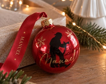 Personalized Firefighter Christmas Ornament with Name | Firefighter Gift | Red Ornament 8 cm | Name Ornament Lifesaver