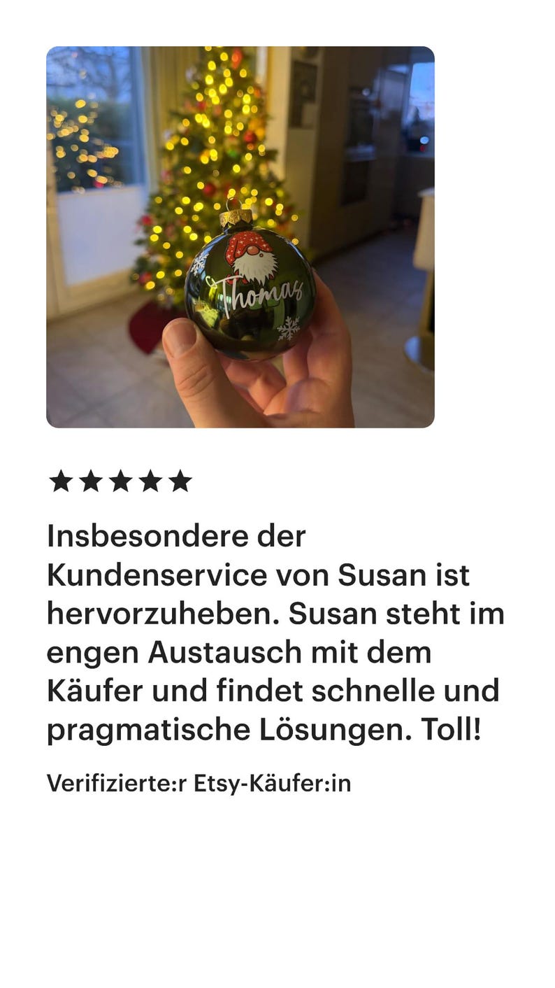 Personalized Christmas baubles – glass Christmas tree bauble with gnome – green, Ø 8 cm with gift box, Christmas tree bauble with name image 7