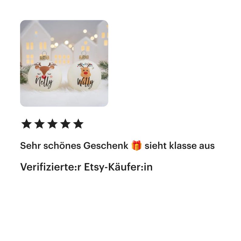 Weihnachtskugeln personalisiert für Kinder – Christbaumanhänger aus Glas mit Rentier und Name - Ø 8 cm mit Geschenkkarton bild 7