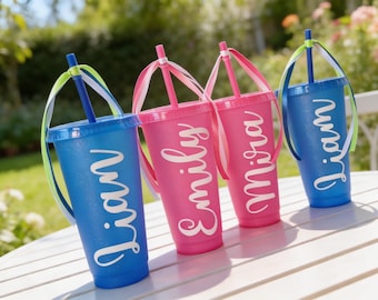 Trinkbecher mit Name · Becher mit Deckel & Strohhalm · BPA-frei · Personalisiertes Geschenk für Mädchen · Geburtstagsbecher · 710ml