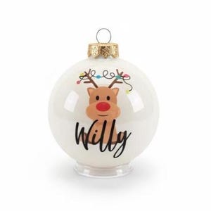 Weihnachtskugeln personalisiert für Kinder – personalisierte Christbaumkugel mit Rentierkopf aus Glas - Ø 8 cm mit Geschenkkarton Bild 6