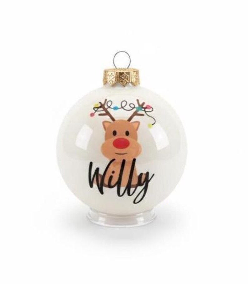 Weihnachtskugeln personalisiert für Kinder – personalisierte Christbaumkugel mit Rentierkopf aus Glas - Ø 8 cm mit Geschenkkarton Bild 6