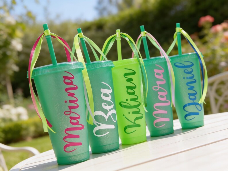 Vaso personalizado | Vaso con tapa y pajita | Libre de BPA | Recuerdo personalizado para fiestas de cumpleaños infantiles | 710 ml - Decorado a mano imagen 8