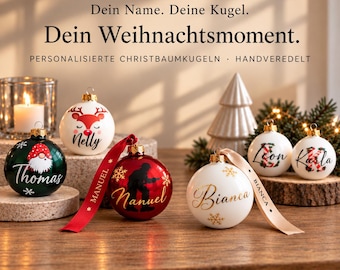 Personalized Christmas tree ornaments with names | Elegant Christmas baubles | Unique Christmas decorations | Personalized Christmas gifts