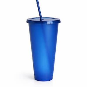Vaso personalizado | Vaso con tapa y pajita | Libre de BPA | Recuerdo personalizado para fiestas de cumpleaños infantiles | 710 ml - Decorado a mano Azul