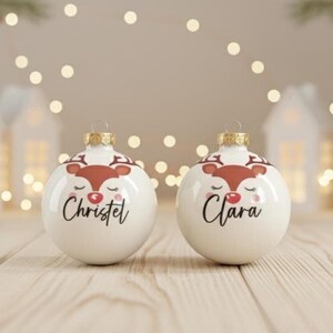 Weihnachtskugeln personalisiert für Kinder – personalisierte Christbaumkugel mit Rentierkopf aus Glas - Ø 8 cm mit Geschenkkarton Bild 5