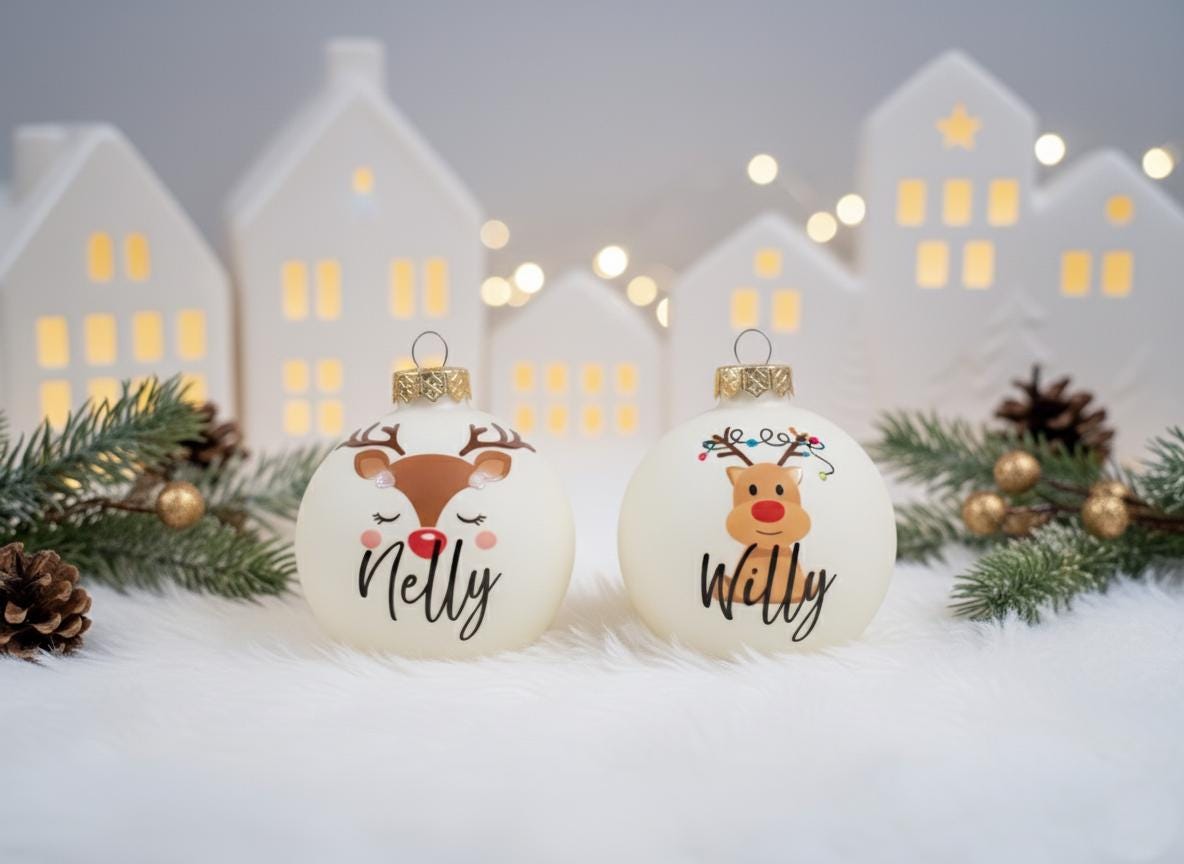 Weihnachtskugel Rentier und Name für Kinder