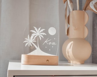 Personalised Night Light with Palm Tree, cute name baby Lamp Gift Idea for girl