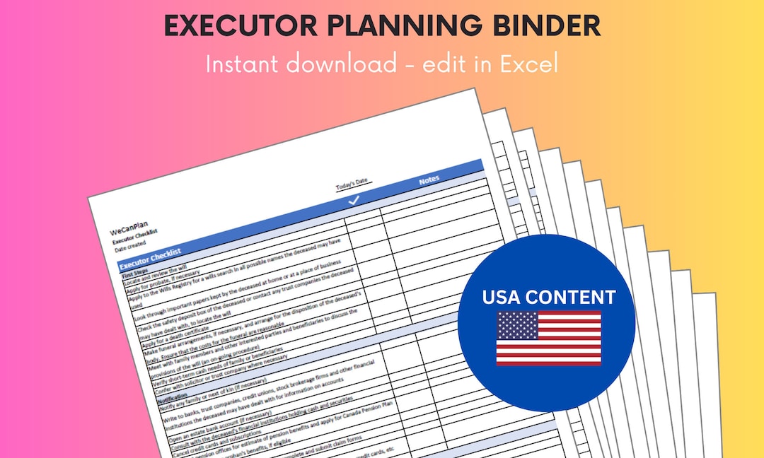 Executor Planning Binder Executor Checklist, Estate Account Tracking ...