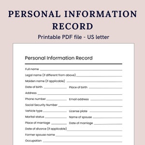 Druckbarer PDF Personal Information Statement im US Letter Format, zum Dokumentieren Ihrer Informationen