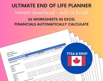 カナダの終末期プランナー：Excelテンプレート（デジタルダウンロード）