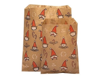 Smiling Santa Gonk Gift Bags, Kraft Paper Bags, 2 Sizes,Various Quantities, Christmas Gifting, Kraft Paper Eco Bags, Party Bags