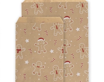 Gingerbread Men Gift Bags, Kraft Paper Bags, 2 Sizes, Various Quantities, Christmas Gifting, Kraft Paper Eco Bags, Party Bags