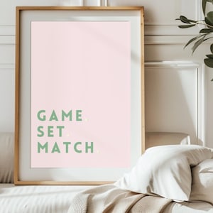 Game Set Match Tennis Poster - Green on Pink Wall Art for Tennis Lovers