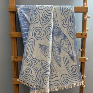 New High-Quality Sauna Towel, Hammam Towel, Peshtemal Bath Towel, 100% Cotton, Beach Towel, Throw with Whale in the Sea, 180 cm x 90 cm, Gift