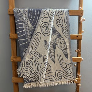 New High-Quality Sauna Towel, Hammam Towel, Peshtemal Bath Towel, 100% Cotton, Beach Towel, Throw, Whale in the Sea Pattern, 180cm x 90cm, Gift
