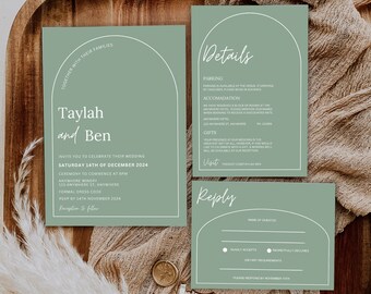 Wedding Invitation Suite | Printable | Digital File | Sage | Arch | Invitation | Details Card | RSVP Card