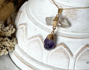 Bergkristall mit Amethyst Anhänger goldfarben galvanisiert