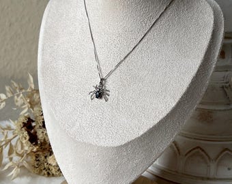 Obsidian,Bergkristall,Amethyst Spinne Kettenanhänger 925 Silber