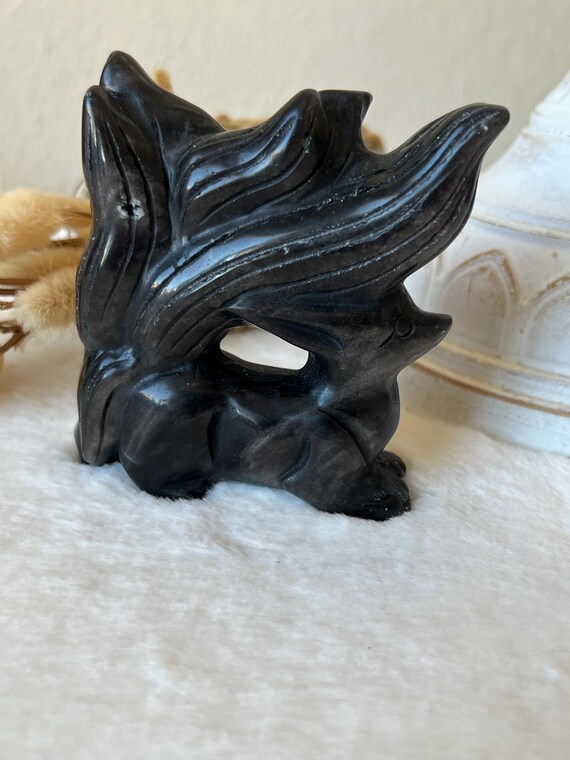 シルバーシャインオブシディアン九尾狐 - Etsy 日本