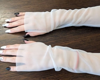 Sheer Tulle Wedding Sleeves. Removable Wedding Sleeves. Tulle Party Bridal Gloves. Simple Wedding Sleeves.