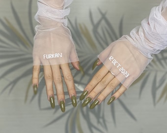Personalized Tulle Wedding Elastic Sleeves With Customization Of Embroidery, White Ivory Bridal Arm Cover, Detachable Removable Fall Gloves