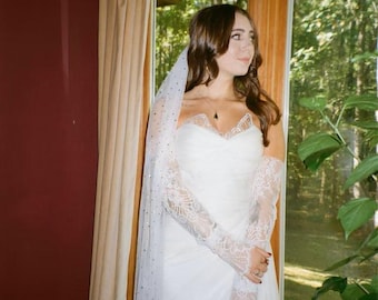 Long Lace Detachable Wedding Sleeves, Bridal Gloves