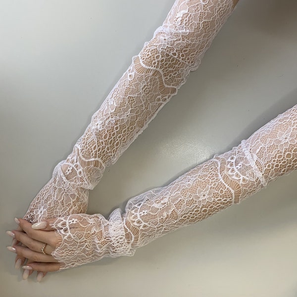 Long Lace Wedding Sleeves, Detachable Lace Wedding Sleeves, Fingerless Lace Bridal Sleeves, Bridal Gloves, Detachable Sleeves For Wedding