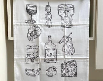 Tea Towel | Savoury Snacks And Vino | Organic Cotton | 50 x 65 cm