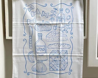 Tea Towel | Pasta And Vino Design | Kitchen Towels | Organic Cotton