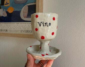 Weinglas „Vino“ mit Polka-Dot-Motiv | Handgefertigte Keramik