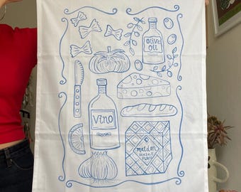 Geschirrtuch | Pasta und Vino Design | Küchenhandtücher | Bio-Baumwolle